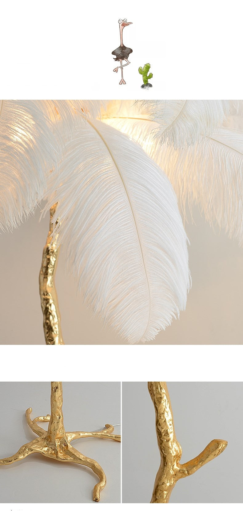 Ostrich Feather LED Floor Lamp 5'9