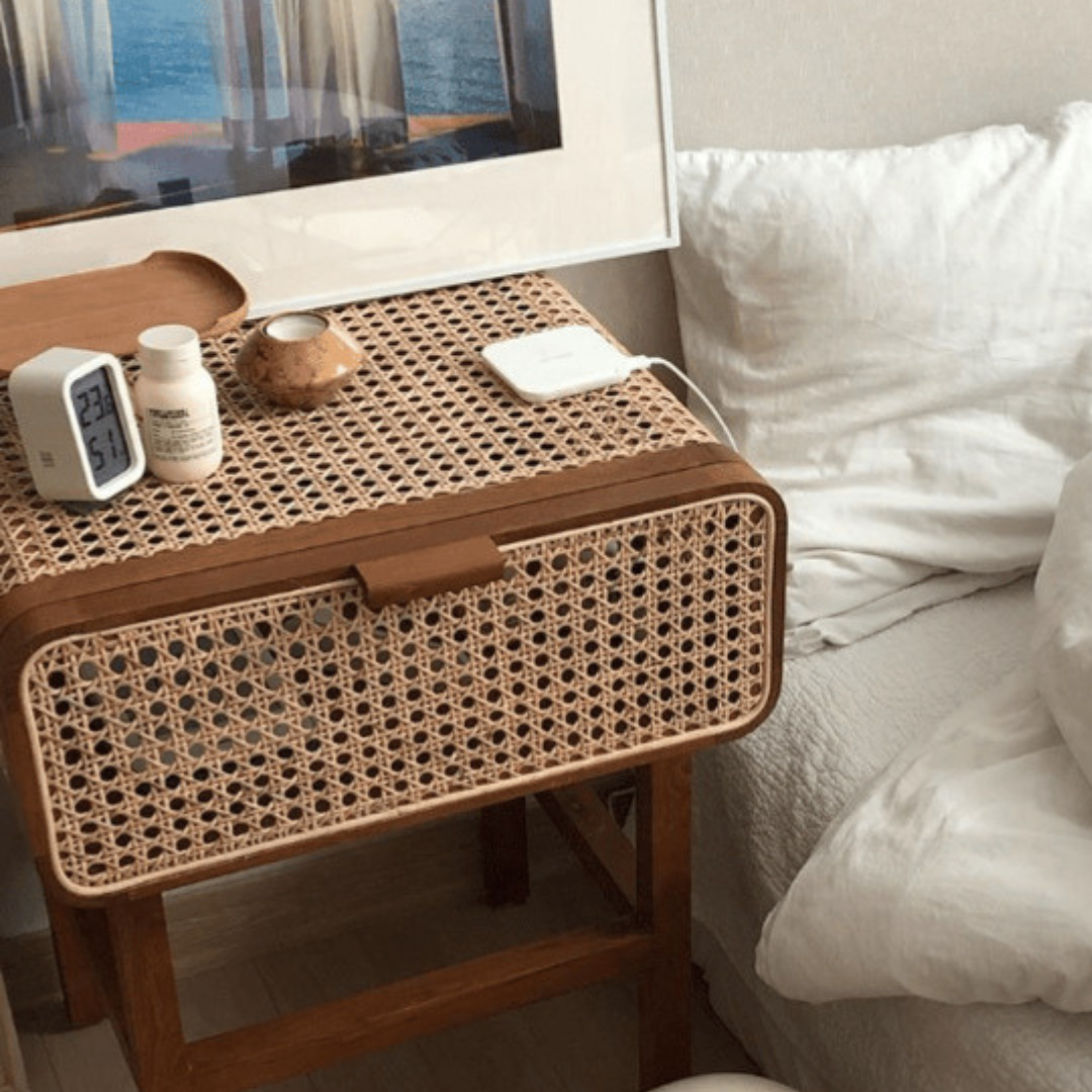 Rattan Bedside Cabinet Table