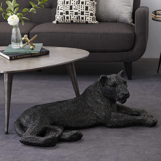 Deco 79 Black Polystone Glam Sculpture, Leopard